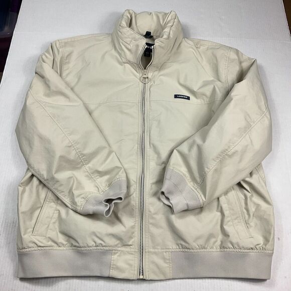 Lands End Mens Bomber Flight Jacket Beige Tan Zip Up Packable Hood Outerwear XXL - Picture 1 of 12